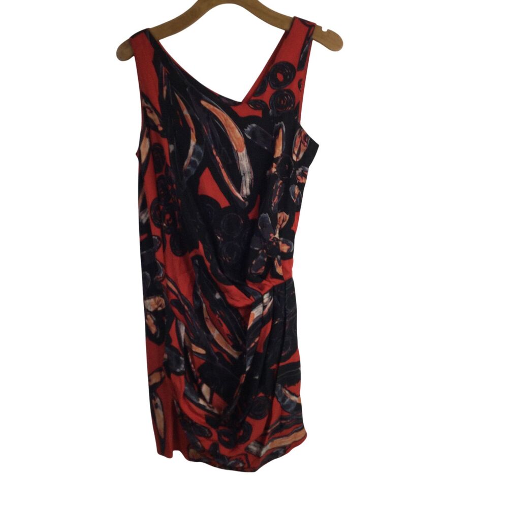 Ali Ra Womens Sheath Cocktail Dress Abstract Orange Black Size 8